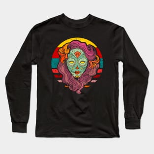 Sugar Skull Girl retro distressed Long Sleeve T-Shirt